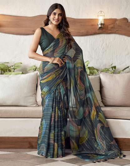 Green Printed Georgette Woven Saree