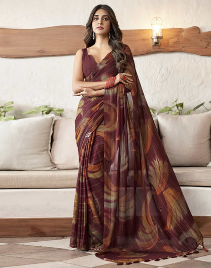 Maroon Printed Georgette Woven Saree