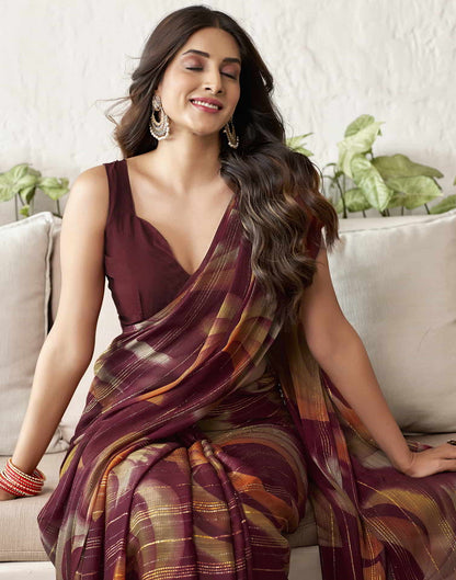 Maroon Printed Georgette Woven Saree