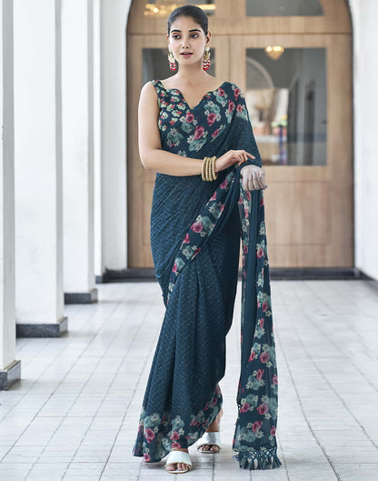 Blue Sequence Georgette Floral Saree