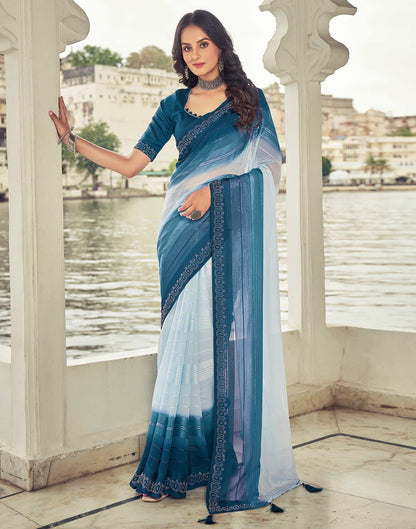 Blue Swarovski Georgette Stone Work Saree