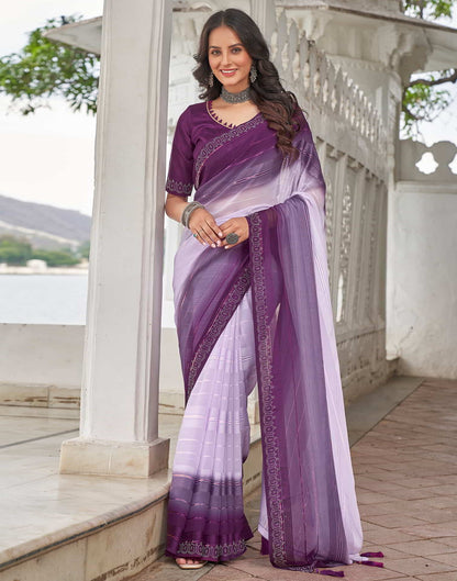 Purple Swarovski Georgette Stone Work Saree