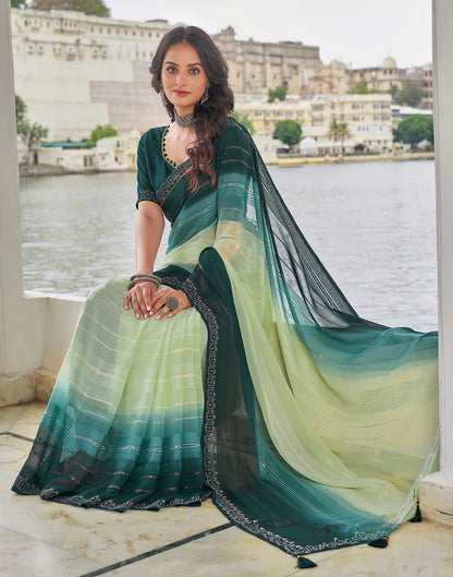 Green Swarovski Georgette Stone Work Saree