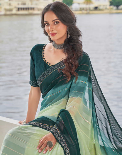 Green Swarovski Georgette Stone Work Saree