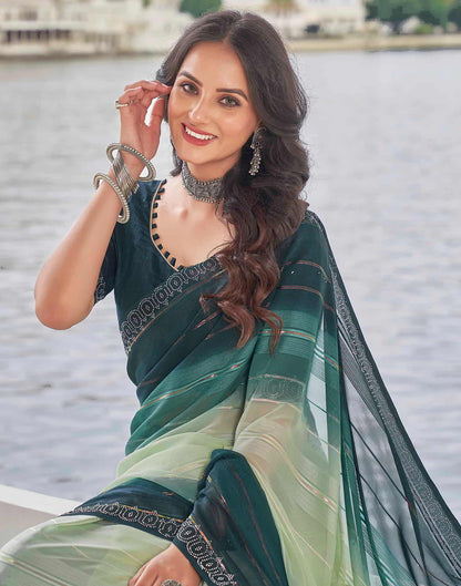 Green Swarovski Georgette Stone Work Saree