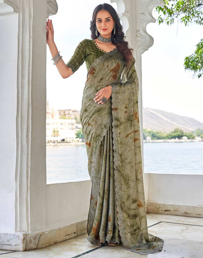 Green Printed Georgette Stone Work Saree