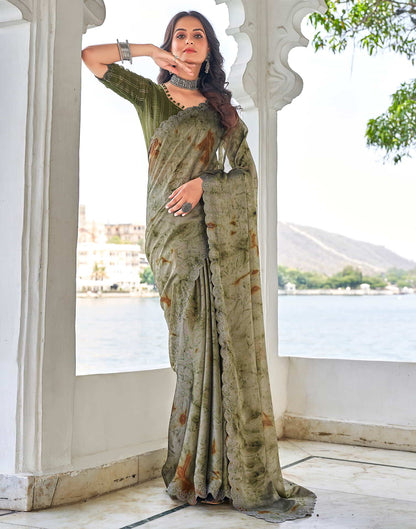 Green Printed Georgette Stone Work Saree