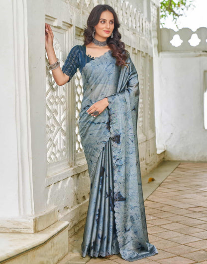 Blue Printed Georgette Stone Work Saree