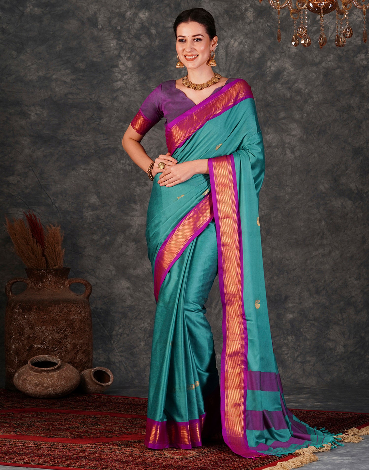 Turquoise Kanjivaram Silk Woven Saree