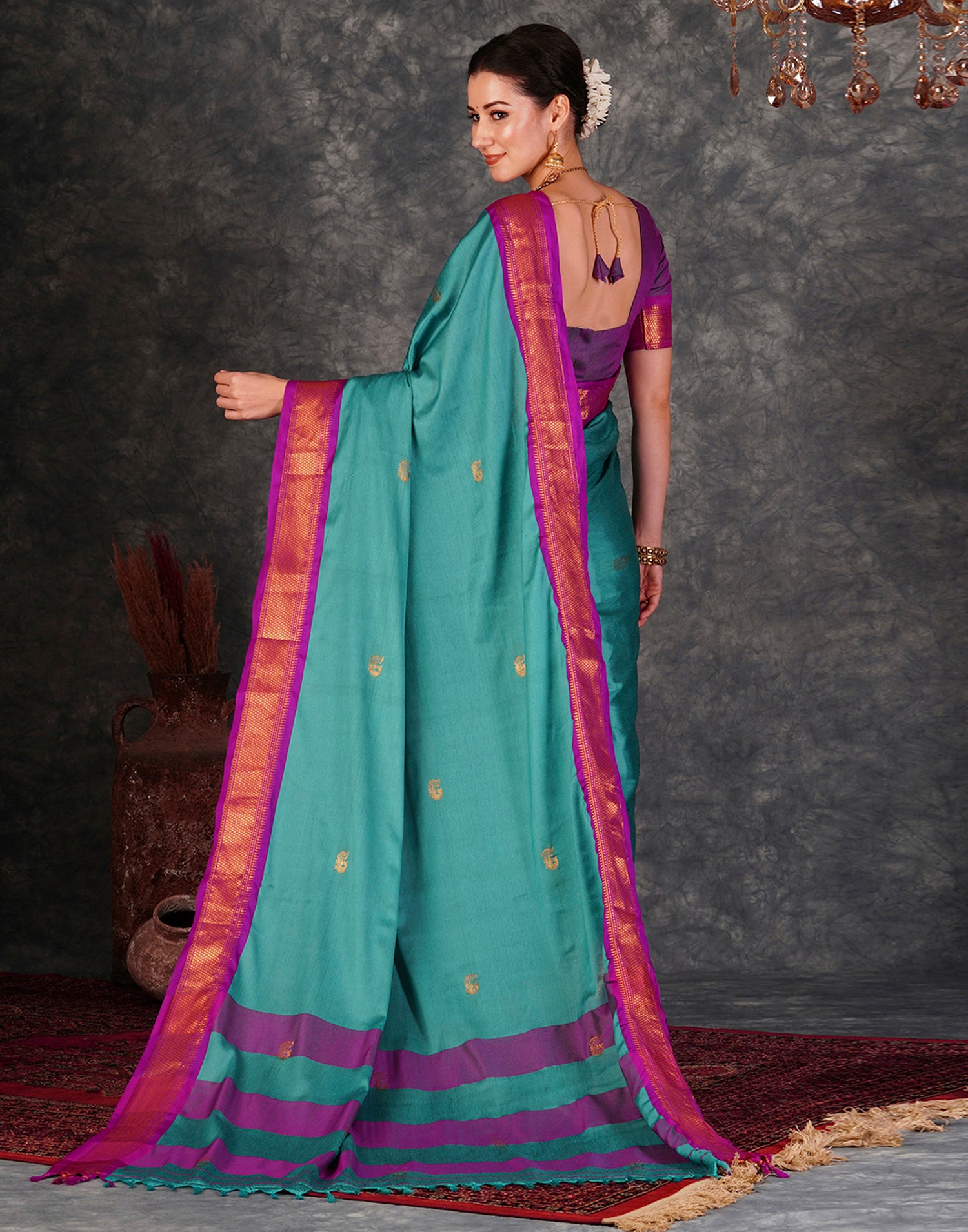 Turquoise Kanjivaram Silk Woven Saree