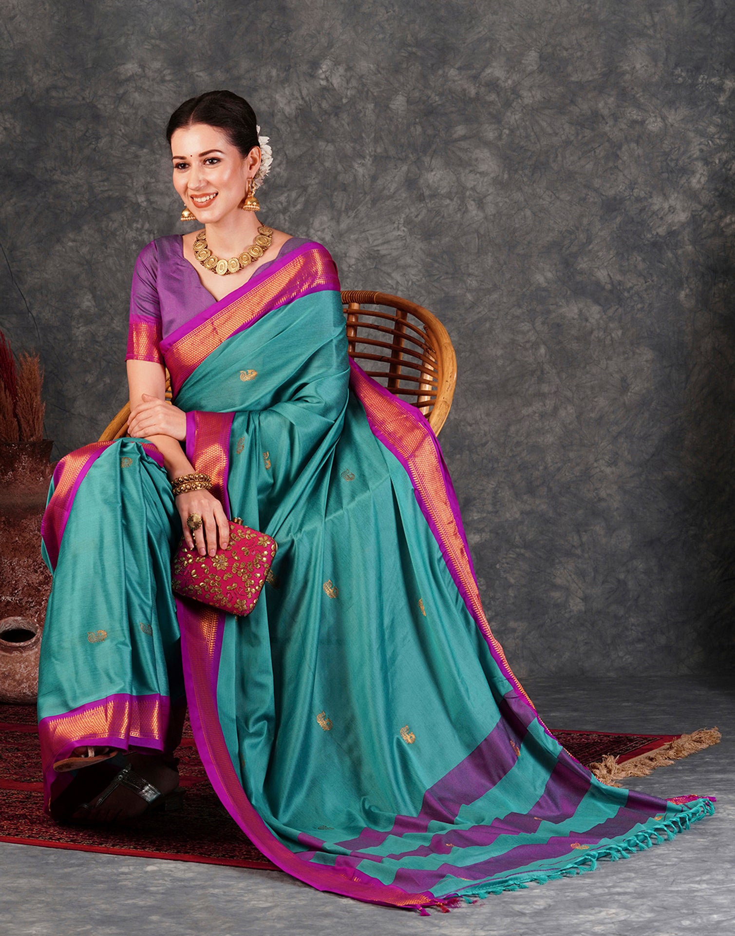 Turquoise Kanjivaram Silk Woven Saree