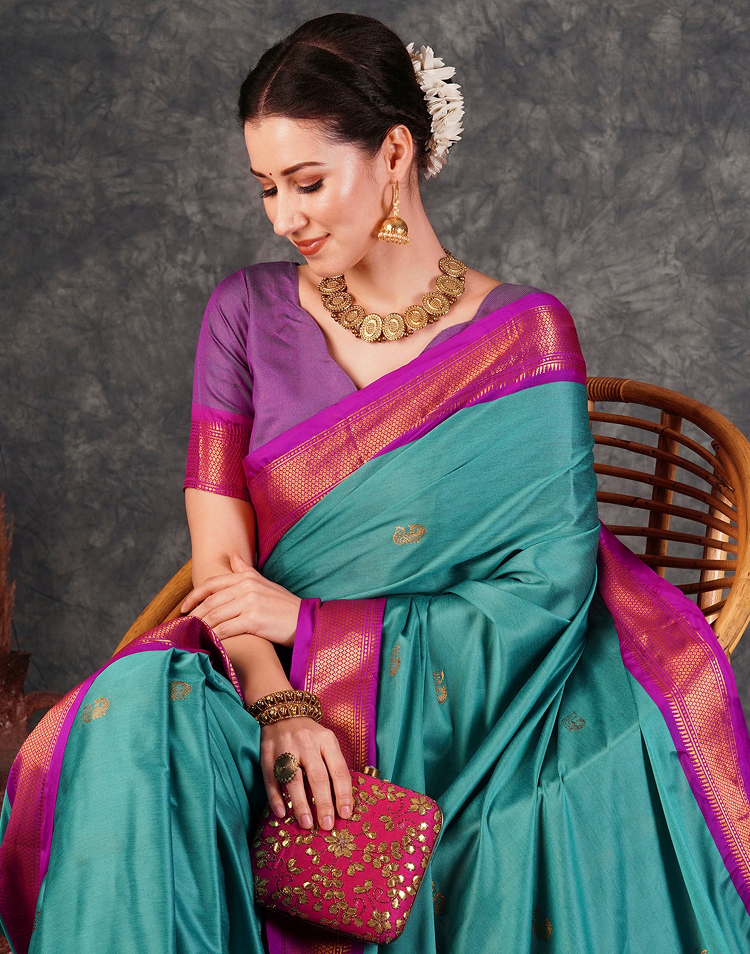 Turquoise Kanjivaram Silk Woven Saree