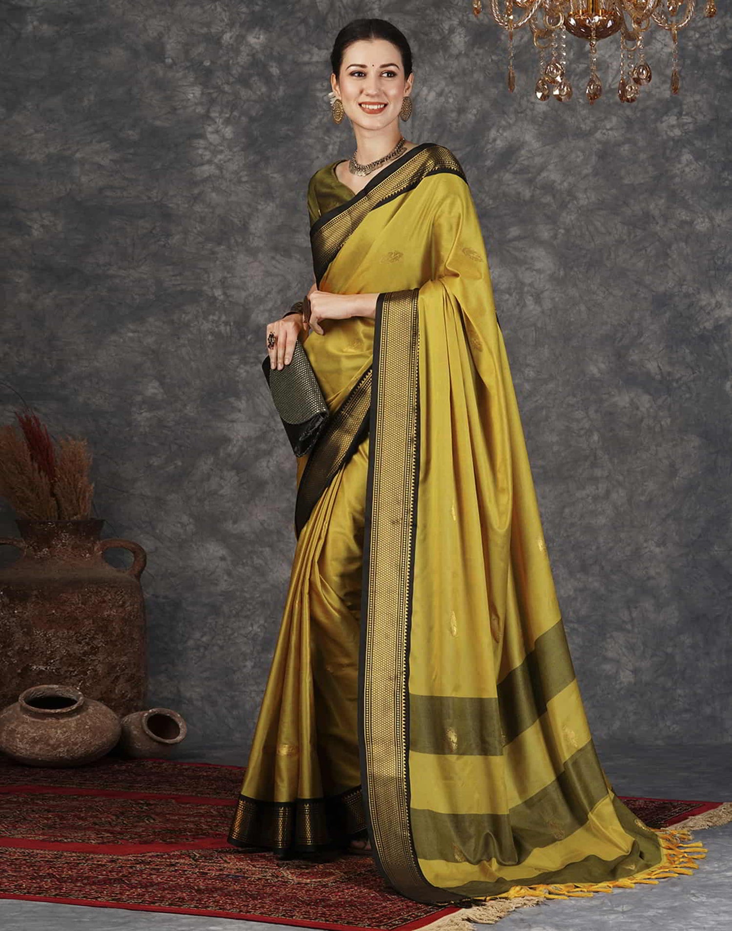 Yellow Kanjivaram Silk Woven Saree