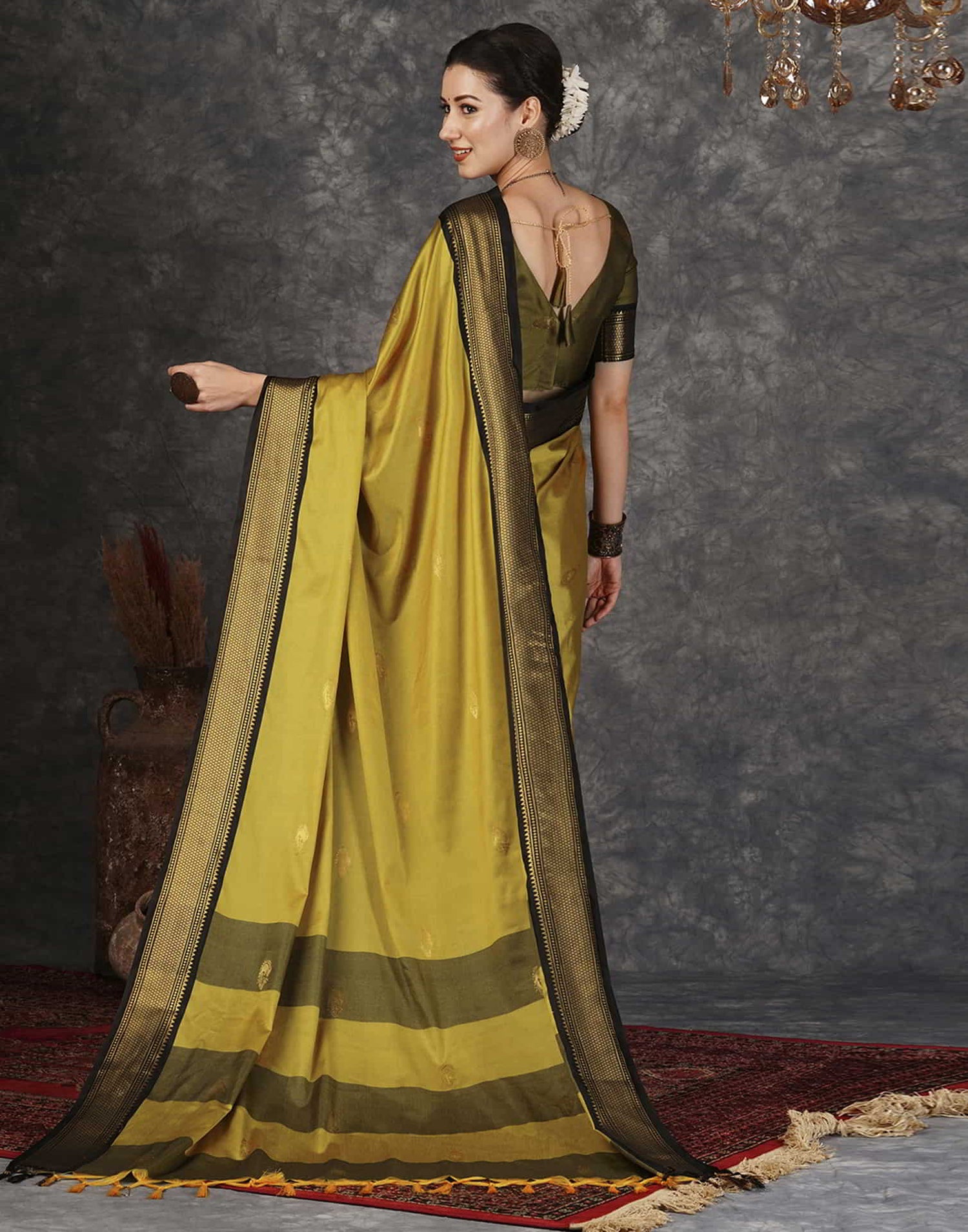 Yellow Kanjivaram Silk Woven Saree