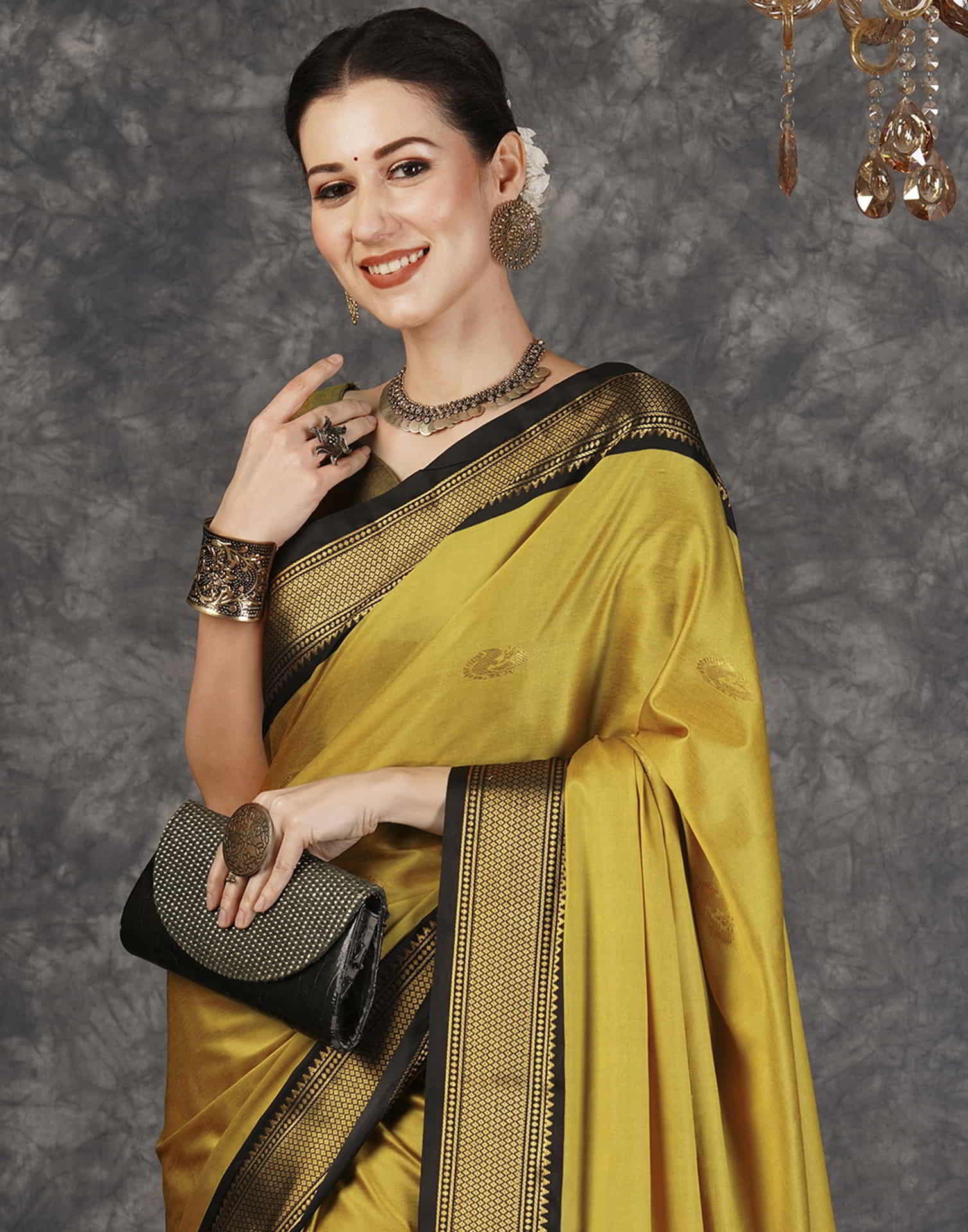 Yellow Kanjivaram Silk Woven Saree