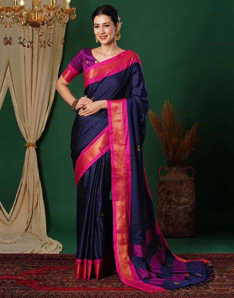 Navy Blue Silk Woven Kanjivaram Saree