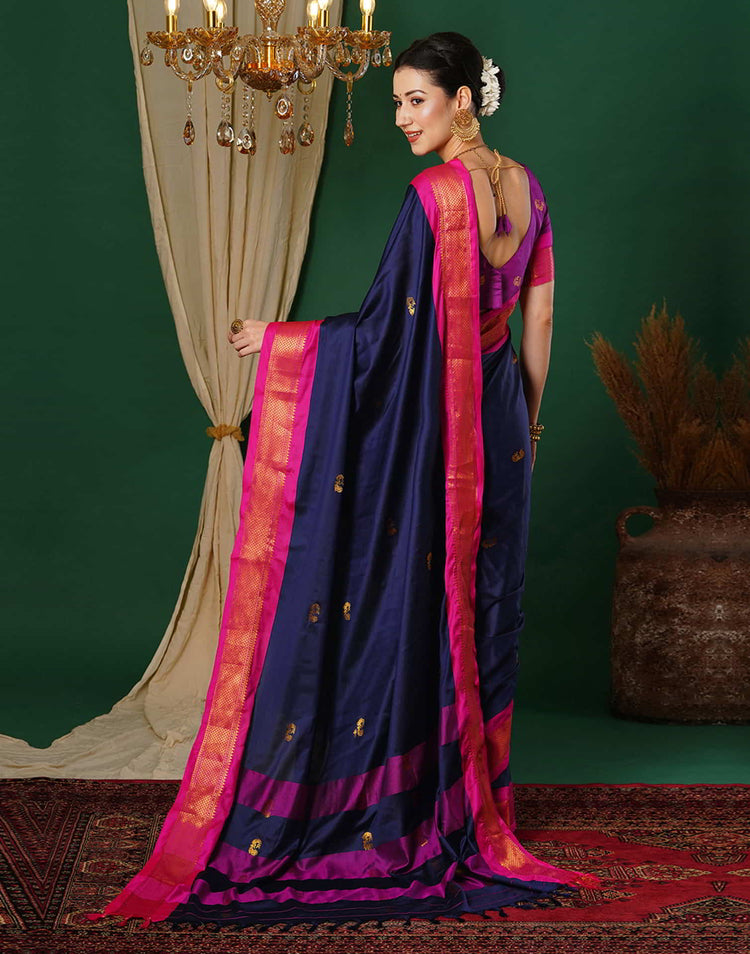 Navy Blue Silk Woven Kanjivaram Saree