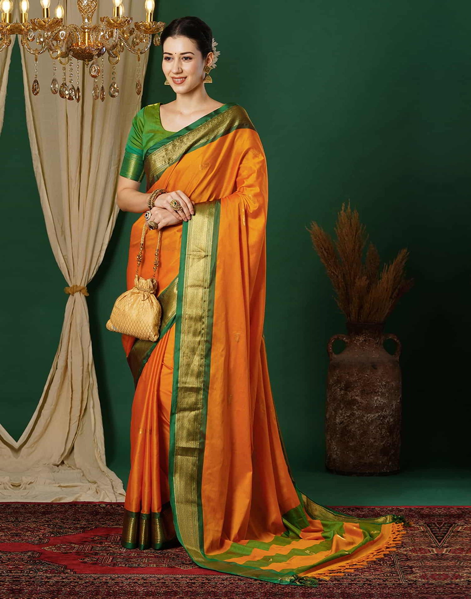 Yellow Kanjivaram Silk Woven Saree