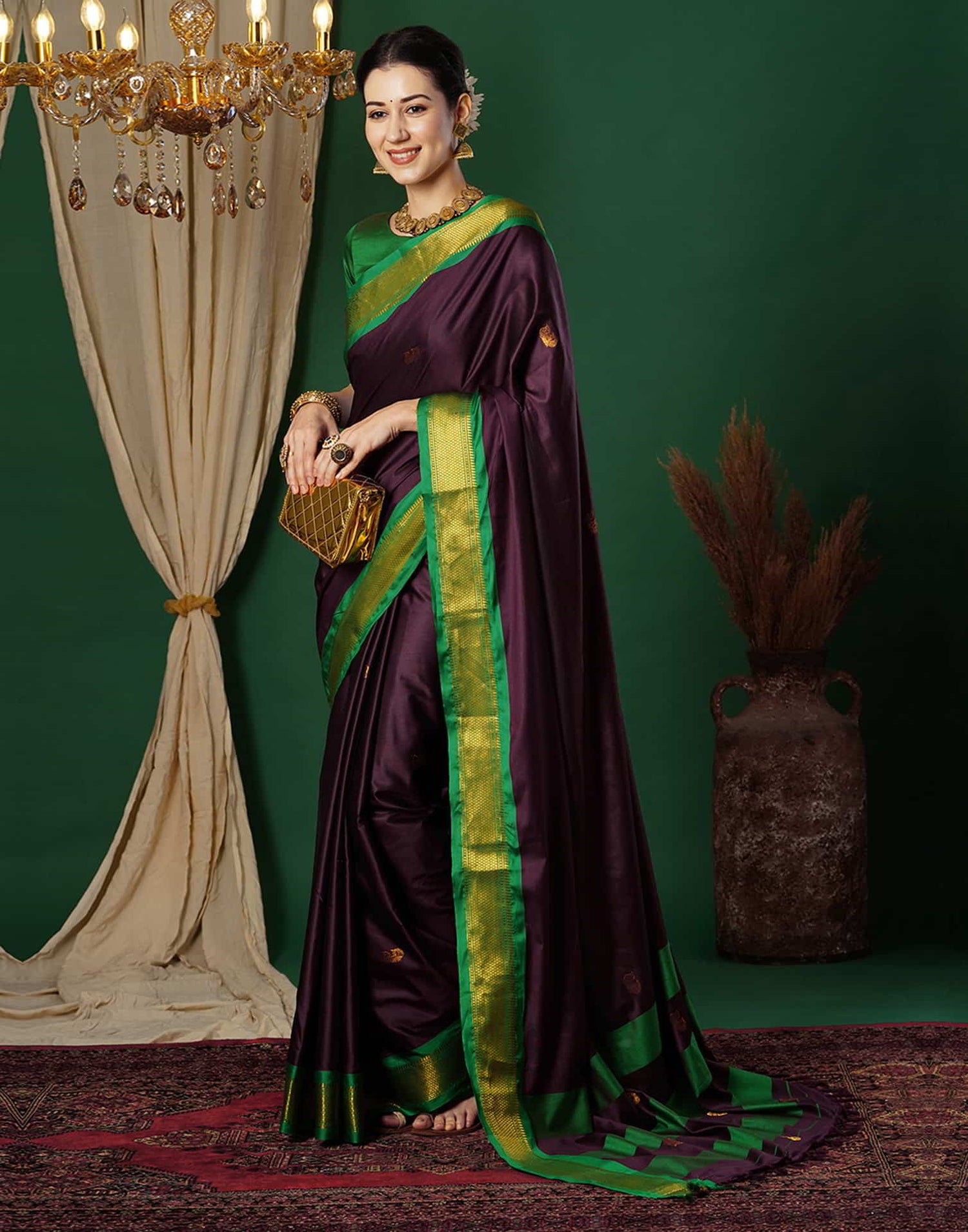 Wine Kanjivaram Silk Woven Saree