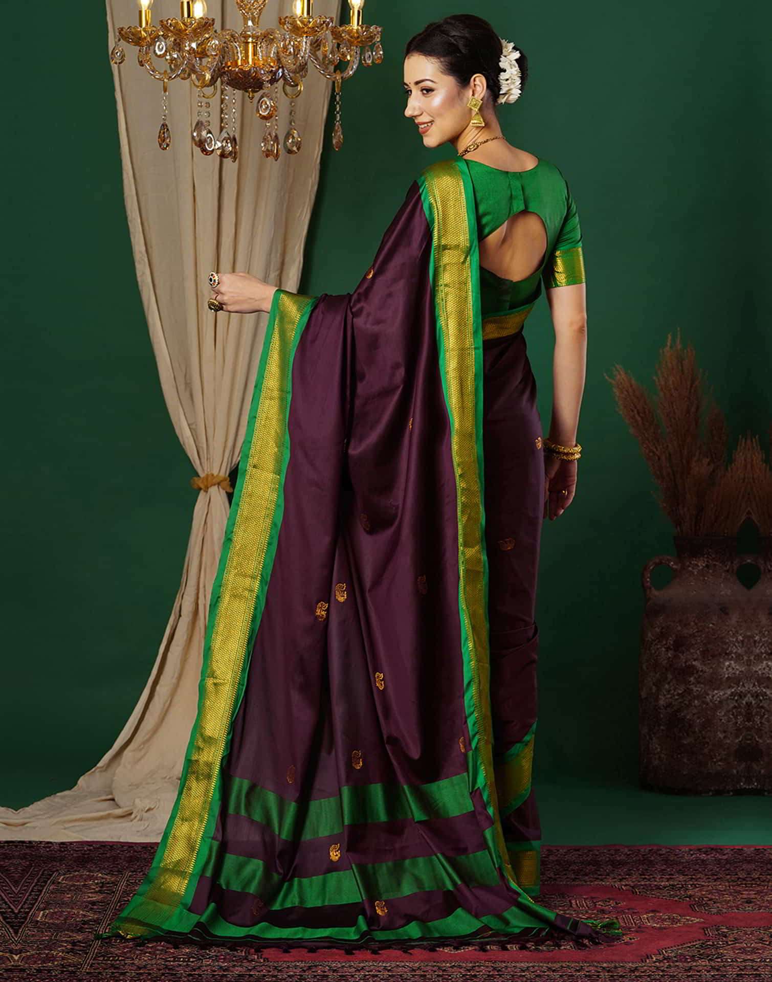 Wine Kanjivaram Silk Woven Saree