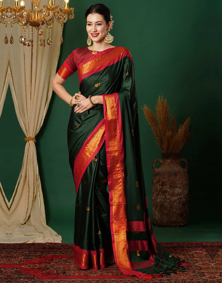 Dark Green Silk Woven Kanjivaram Saree