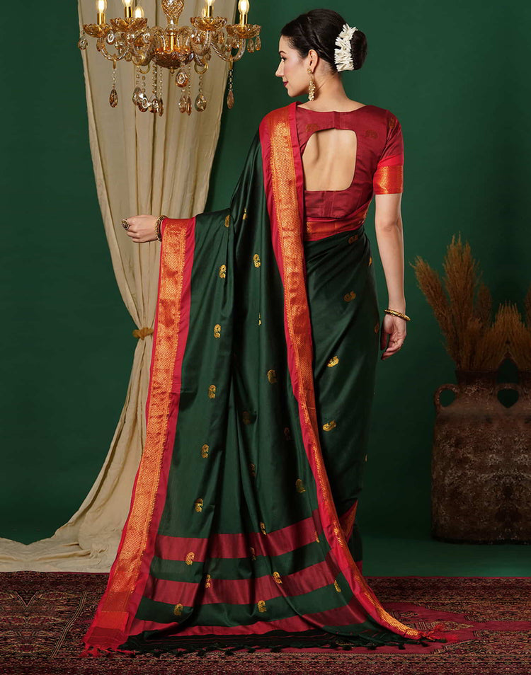 Dark Green Silk Woven Kanjivaram Saree