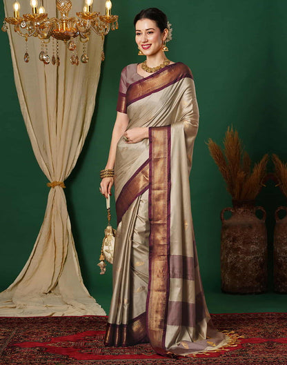 Beige Kanjivaram Silk Woven Saree