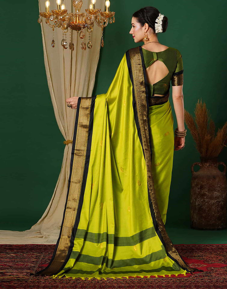 Lime Green Silk Woven Kanjivaram Saree