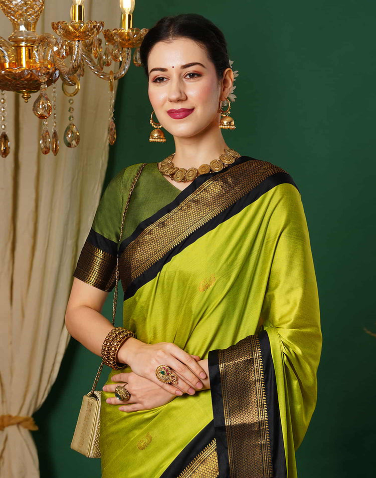 Lime Green Silk Woven Kanjivaram Saree