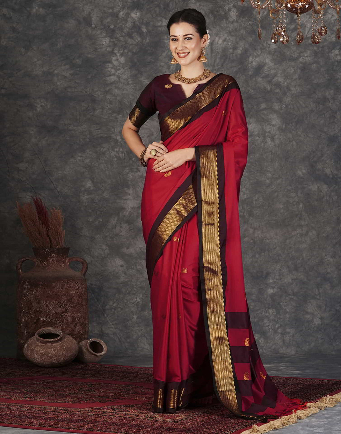 Red Kanjivaram Silk Woven Saree