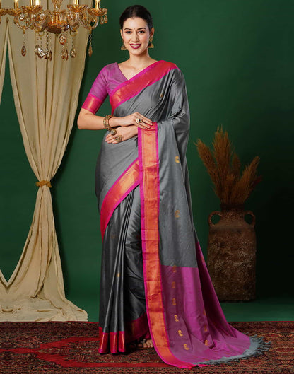 Grey Kanjivaram Silk Woven Saree