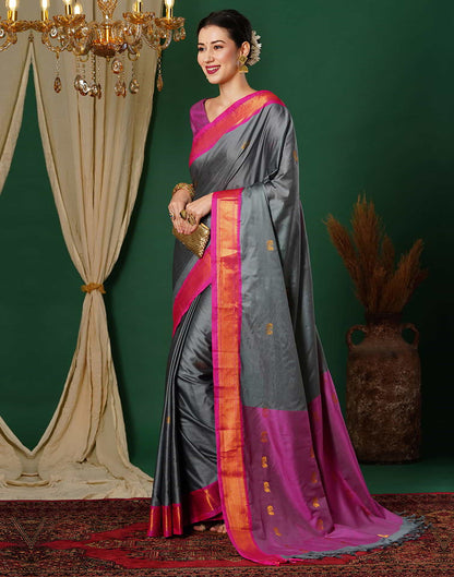 Grey Kanjivaram Silk Woven Saree