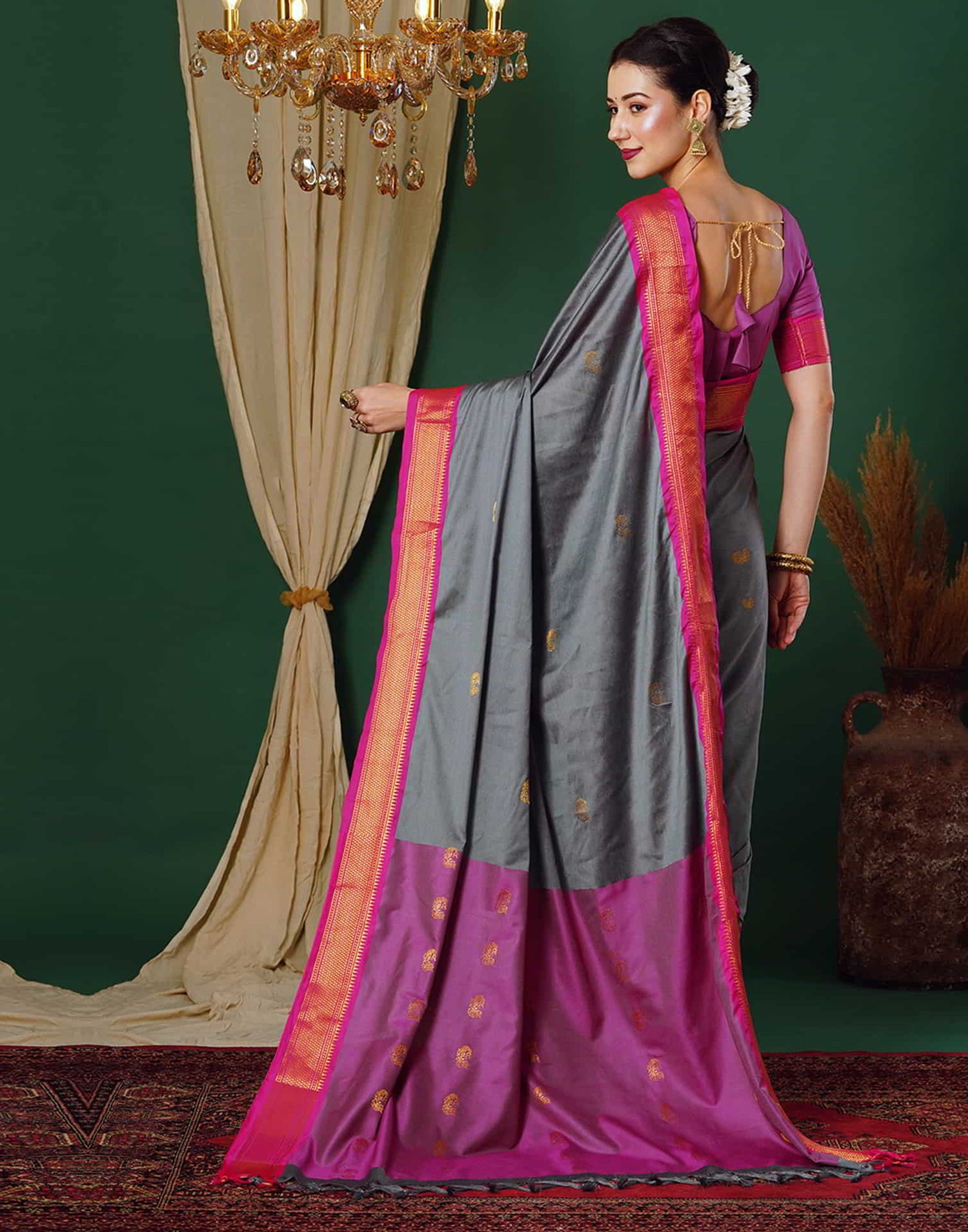 Grey Kanjivaram Silk Woven Saree