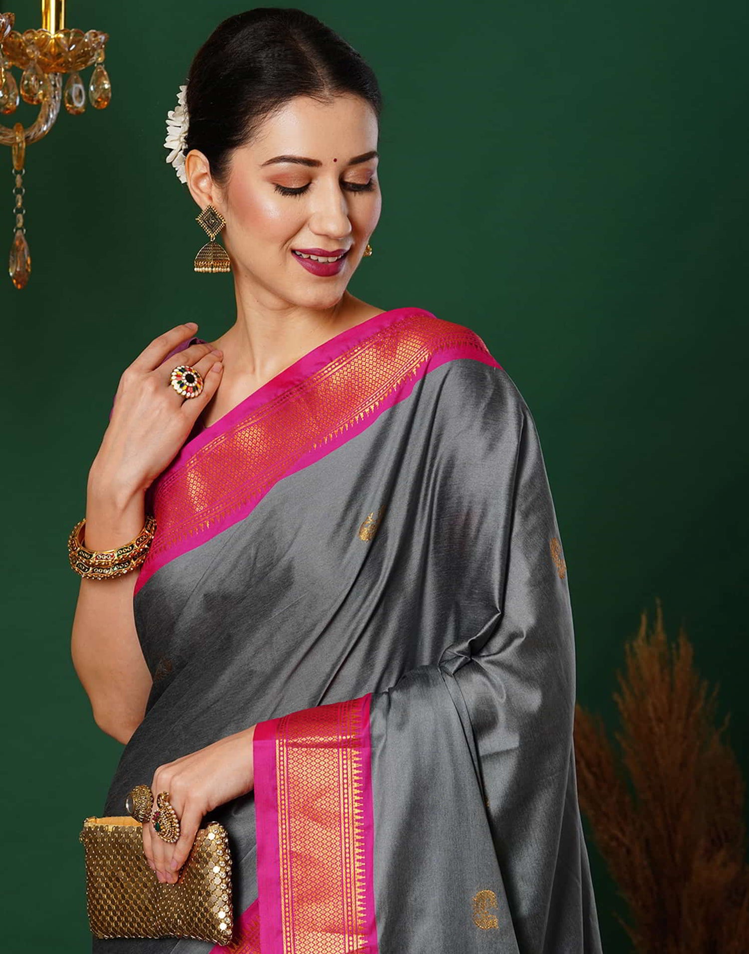 Grey Kanjivaram Silk Woven Saree