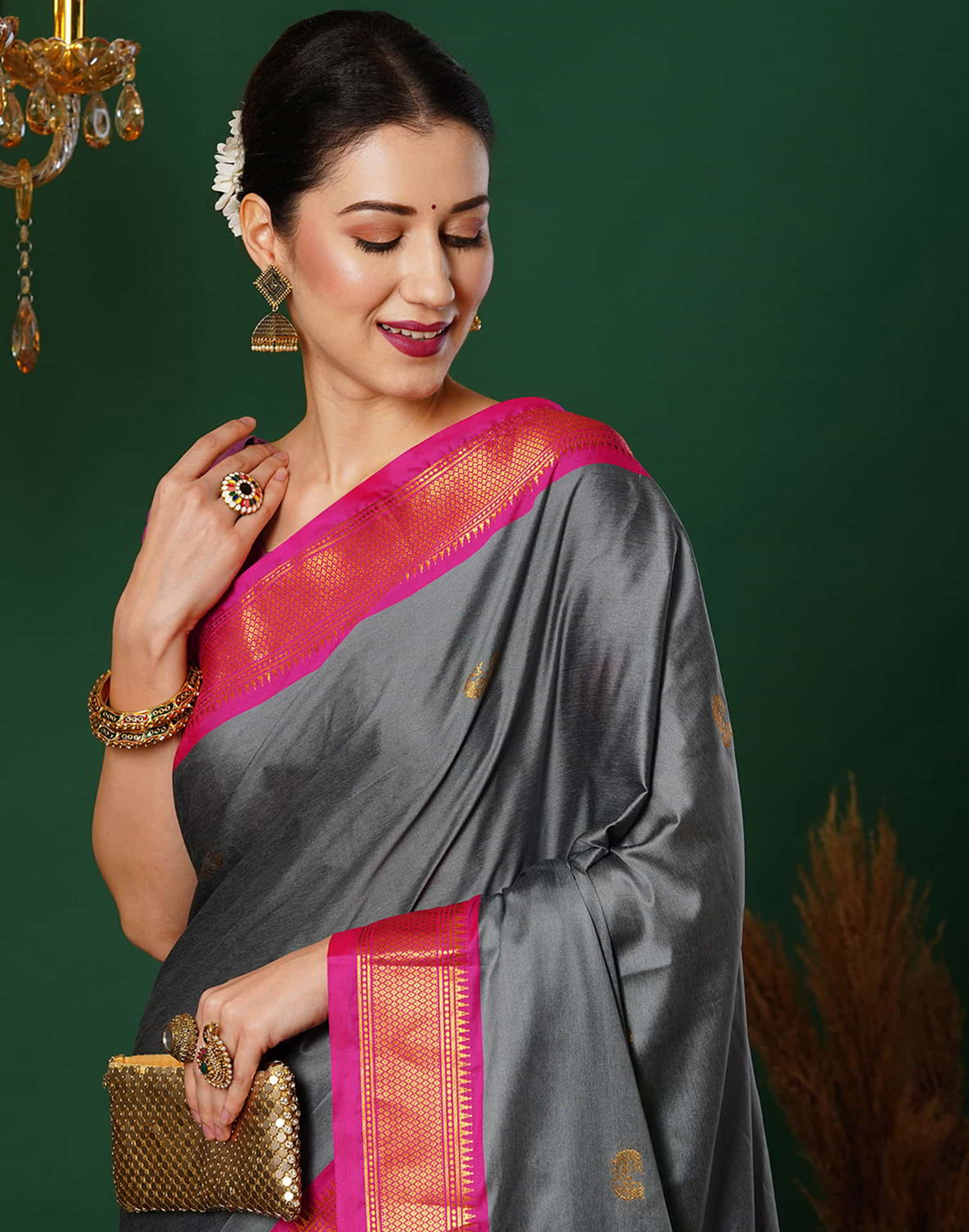 Grey Kanjivaram Silk Woven Saree