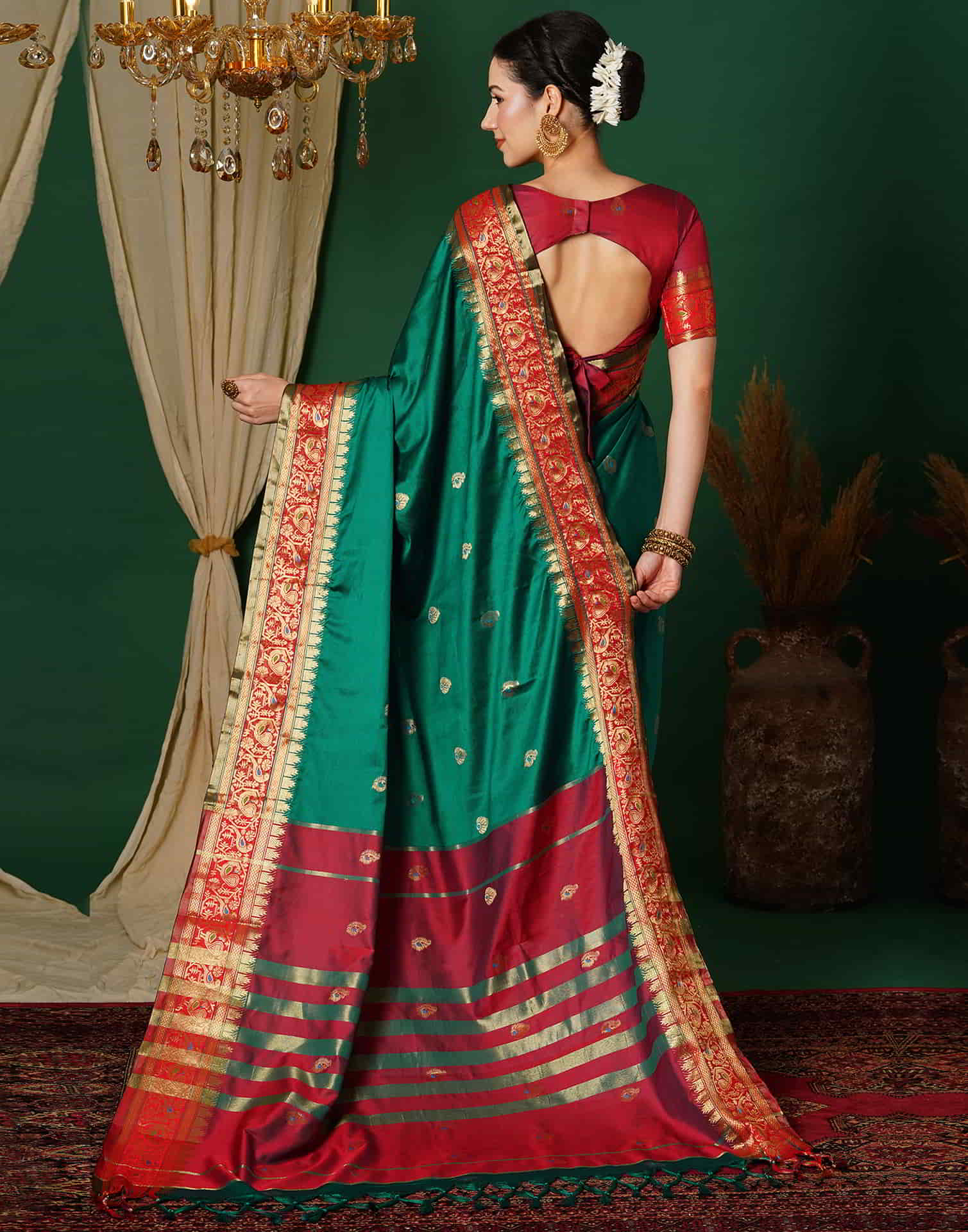 B1G1 Green Kanjivaram Silk Woven Saree