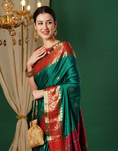 B1G1 Green Kanjivaram Silk Woven Saree