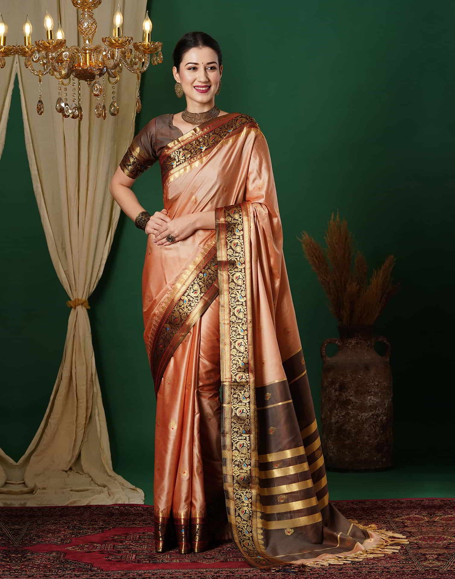 Peach Kanjivaram Silk Woven Saree