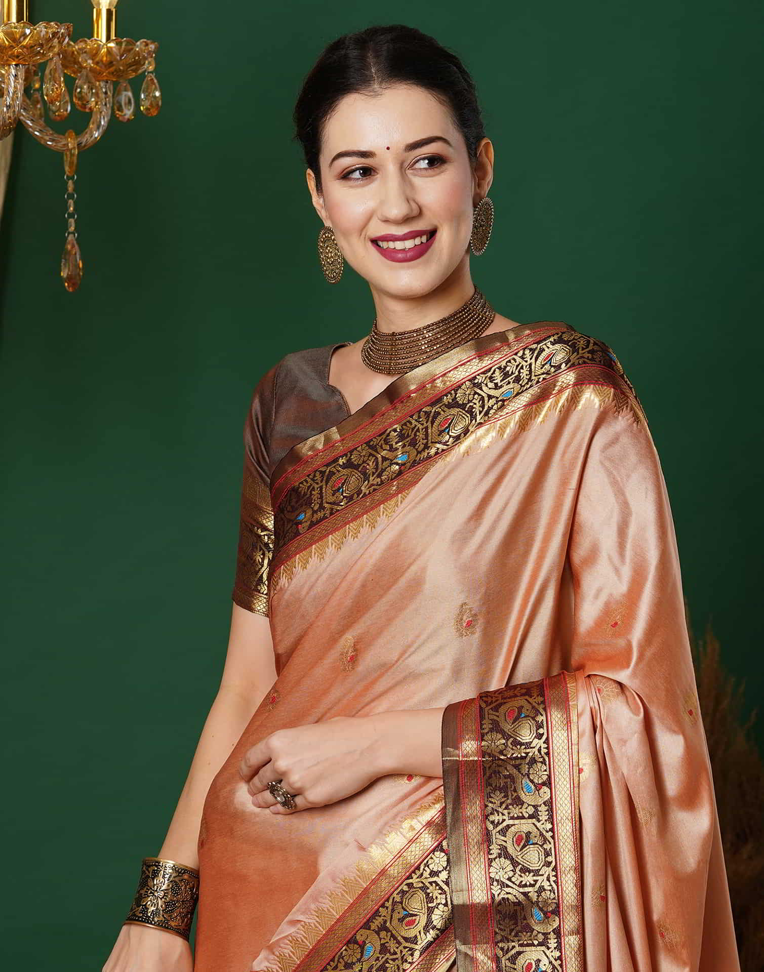 Peach Kanjivaram Silk Woven Saree