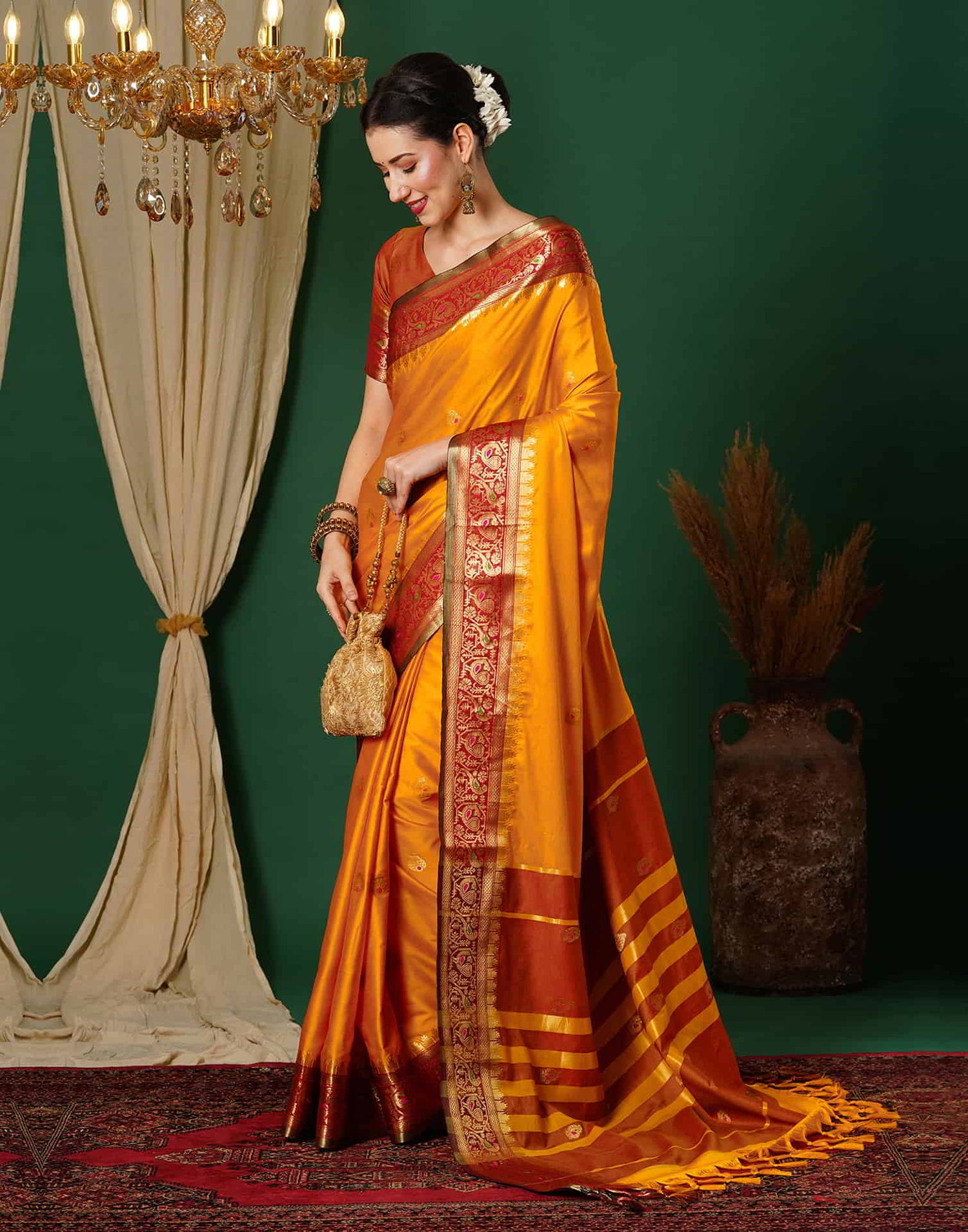 Yellow Kanjivaram Silk Woven Saree