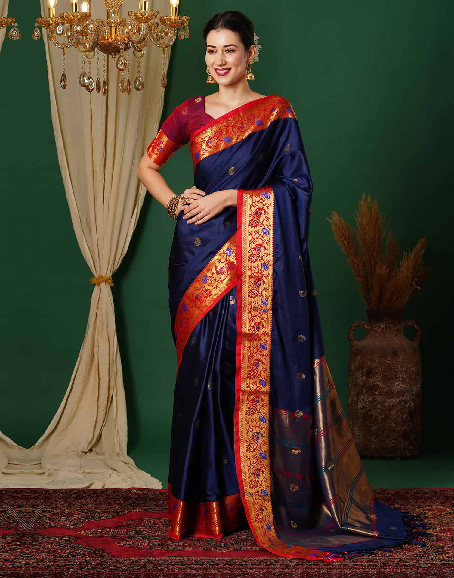 B1G1 Blue Kanjivaram Silk Woven Saree