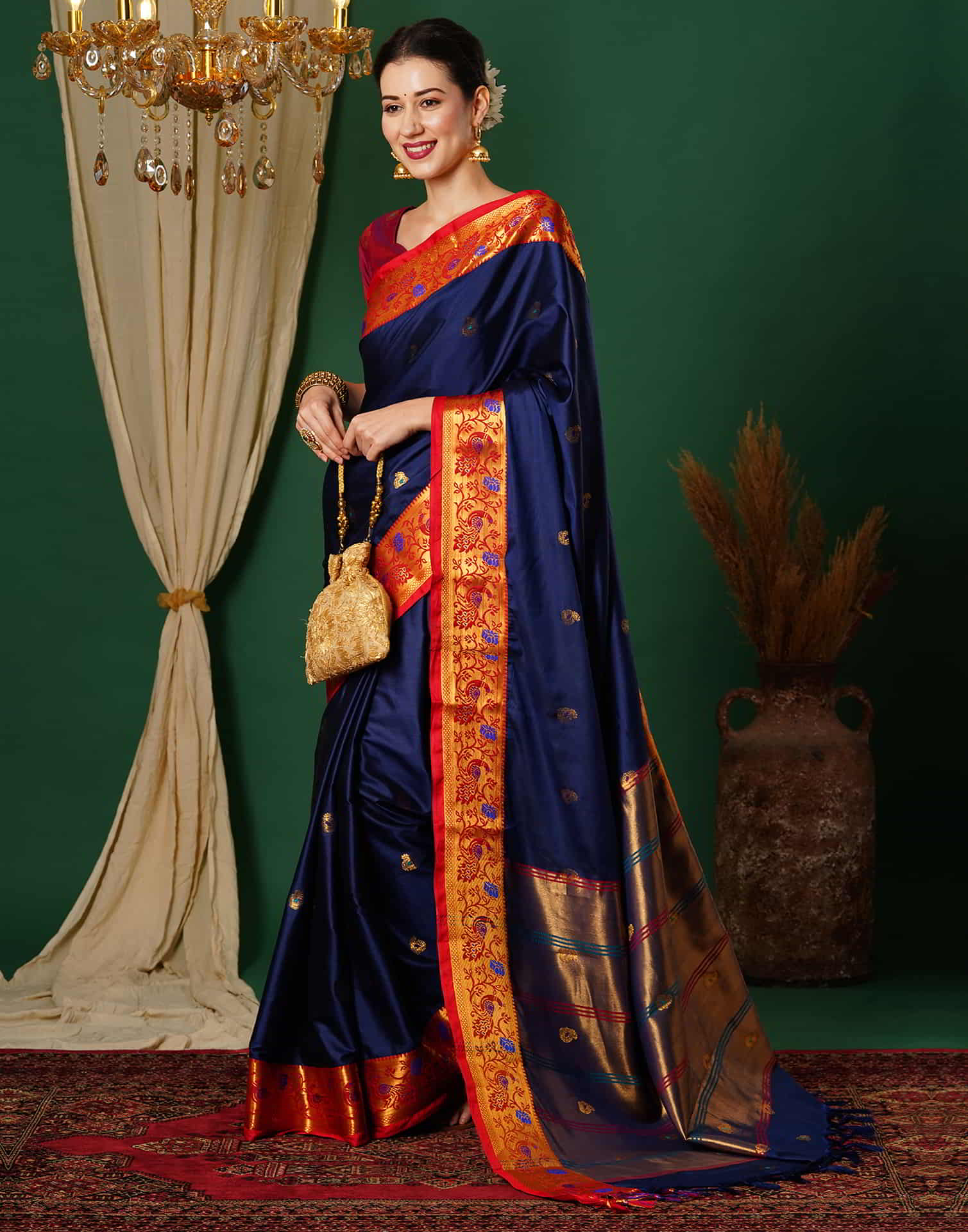 B1G1 Blue Kanjivaram Silk Woven Saree