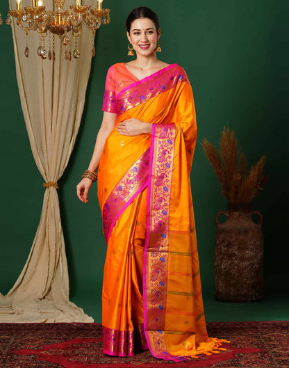 Orange Kanjivaram Silk Woven Saree