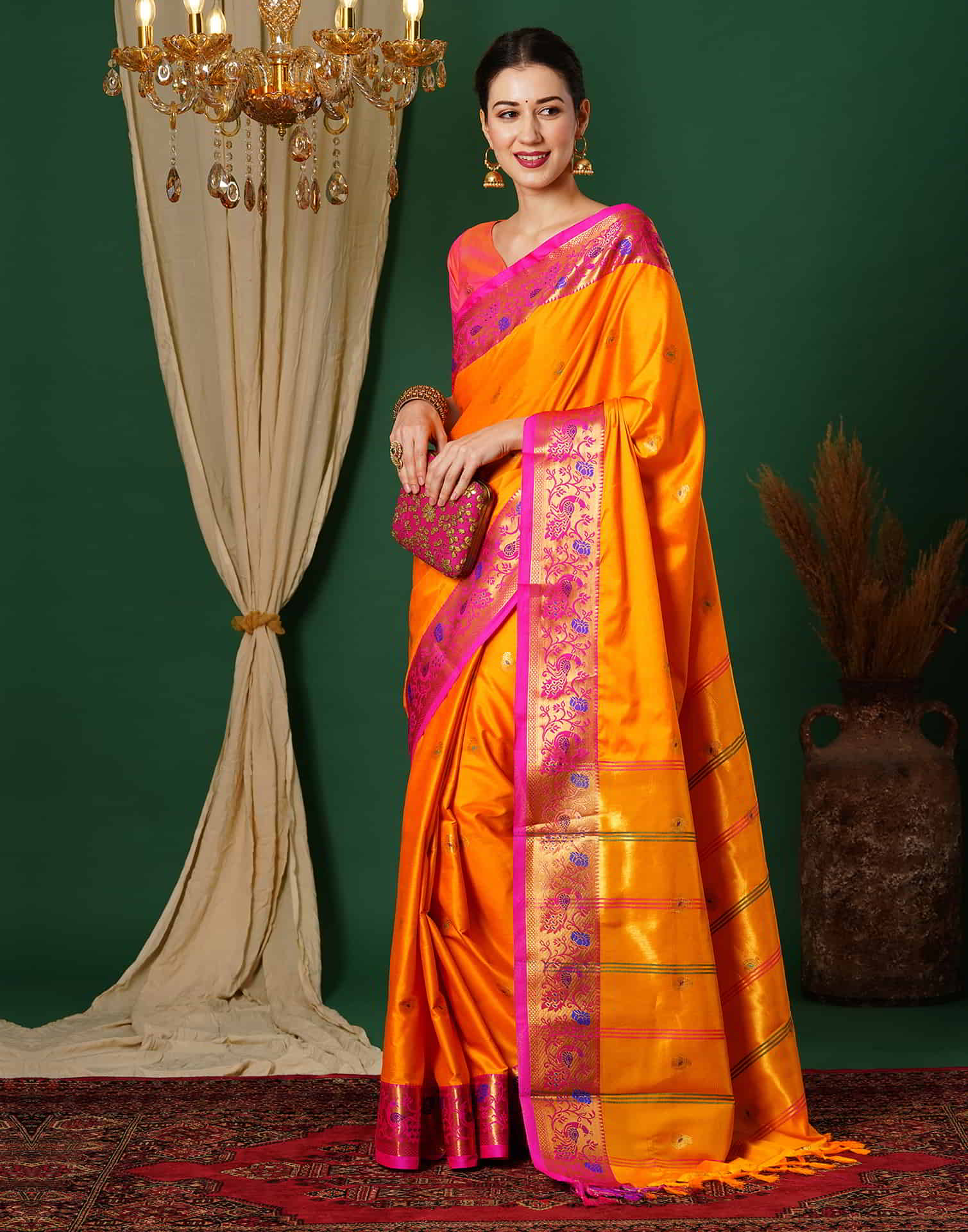 Orange Kanjivaram Silk Woven Saree