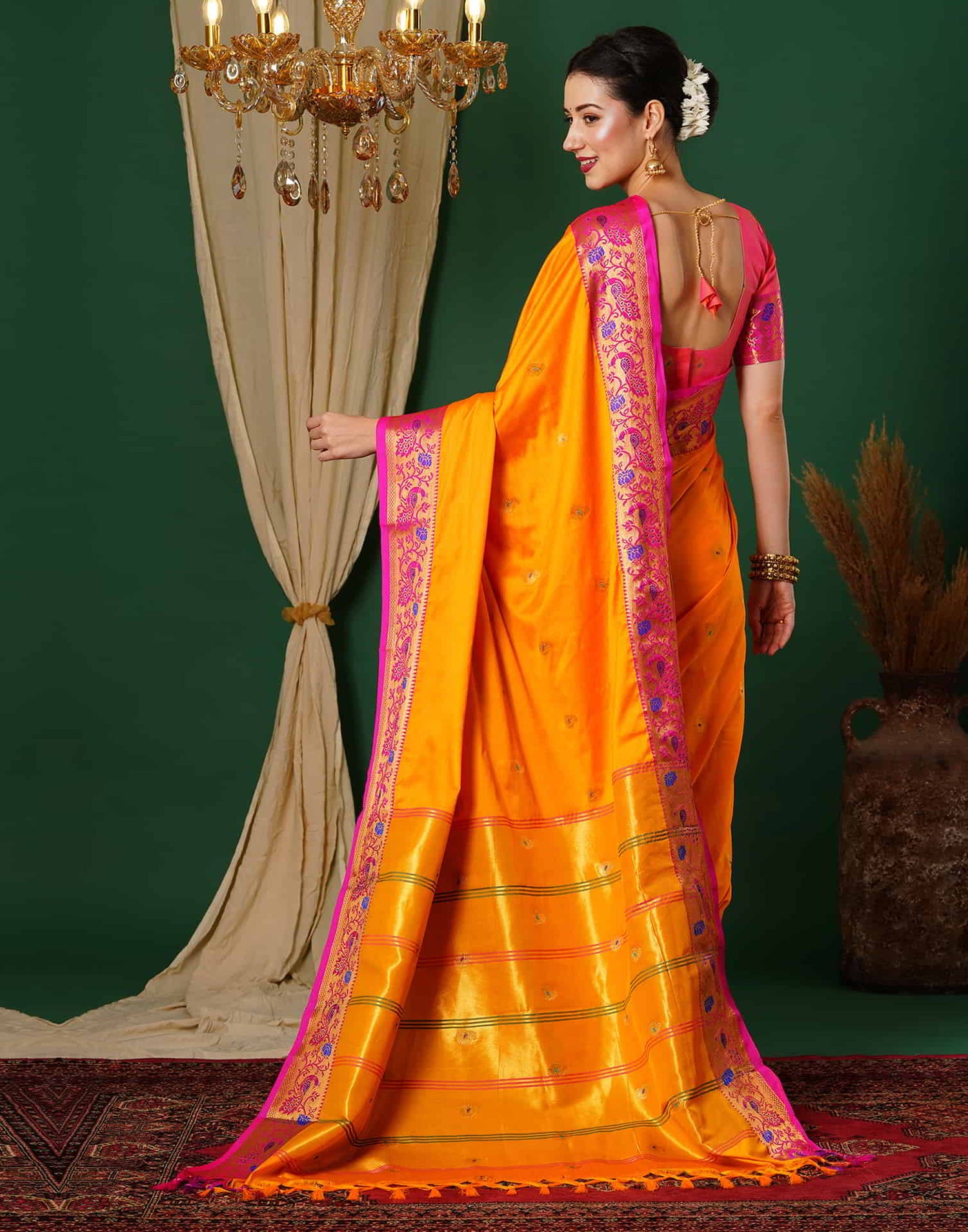 Orange Kanjivaram Silk Woven Saree