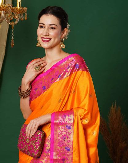 Orange Kanjivaram Silk Woven Saree