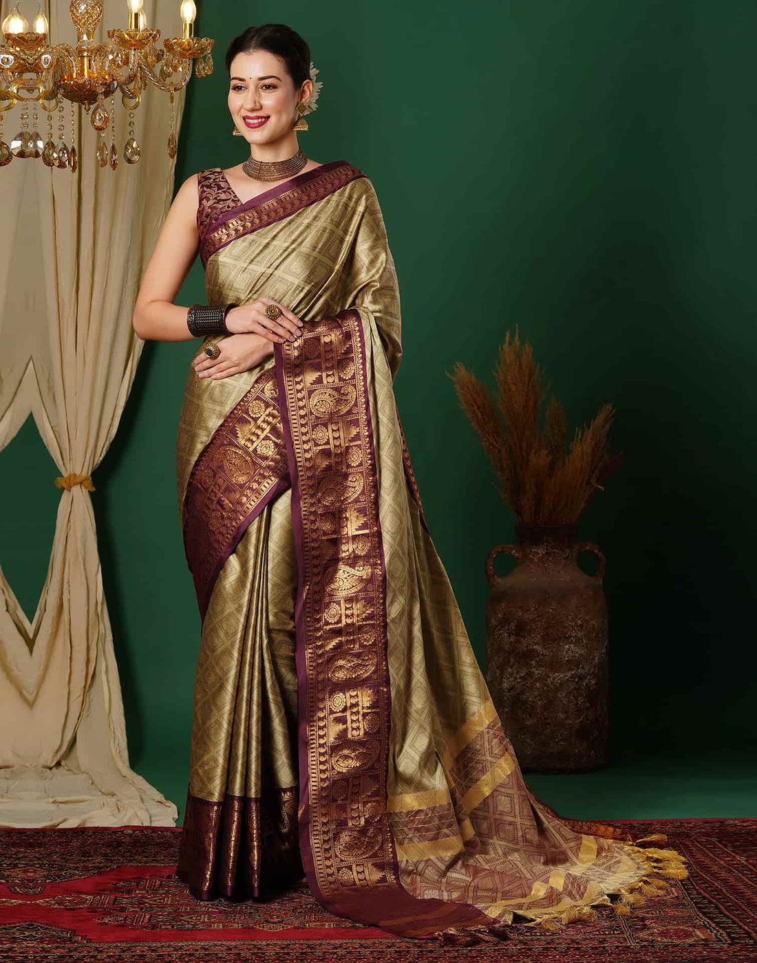 Brown Kanjivaram Silk Woven Saree