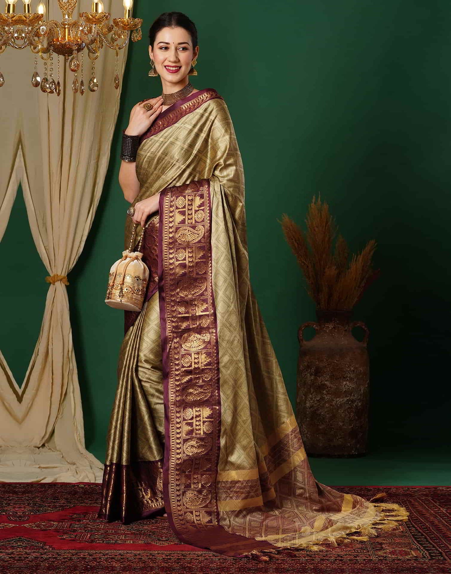 Brown Kanjivaram Silk Woven Saree