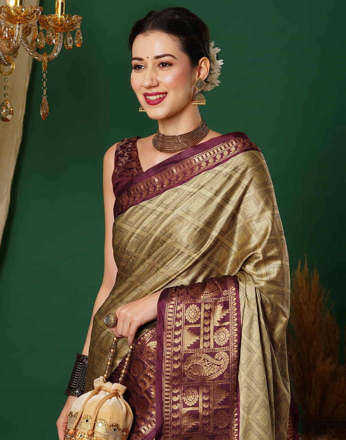 Brown Kanjivaram Silk Woven Saree