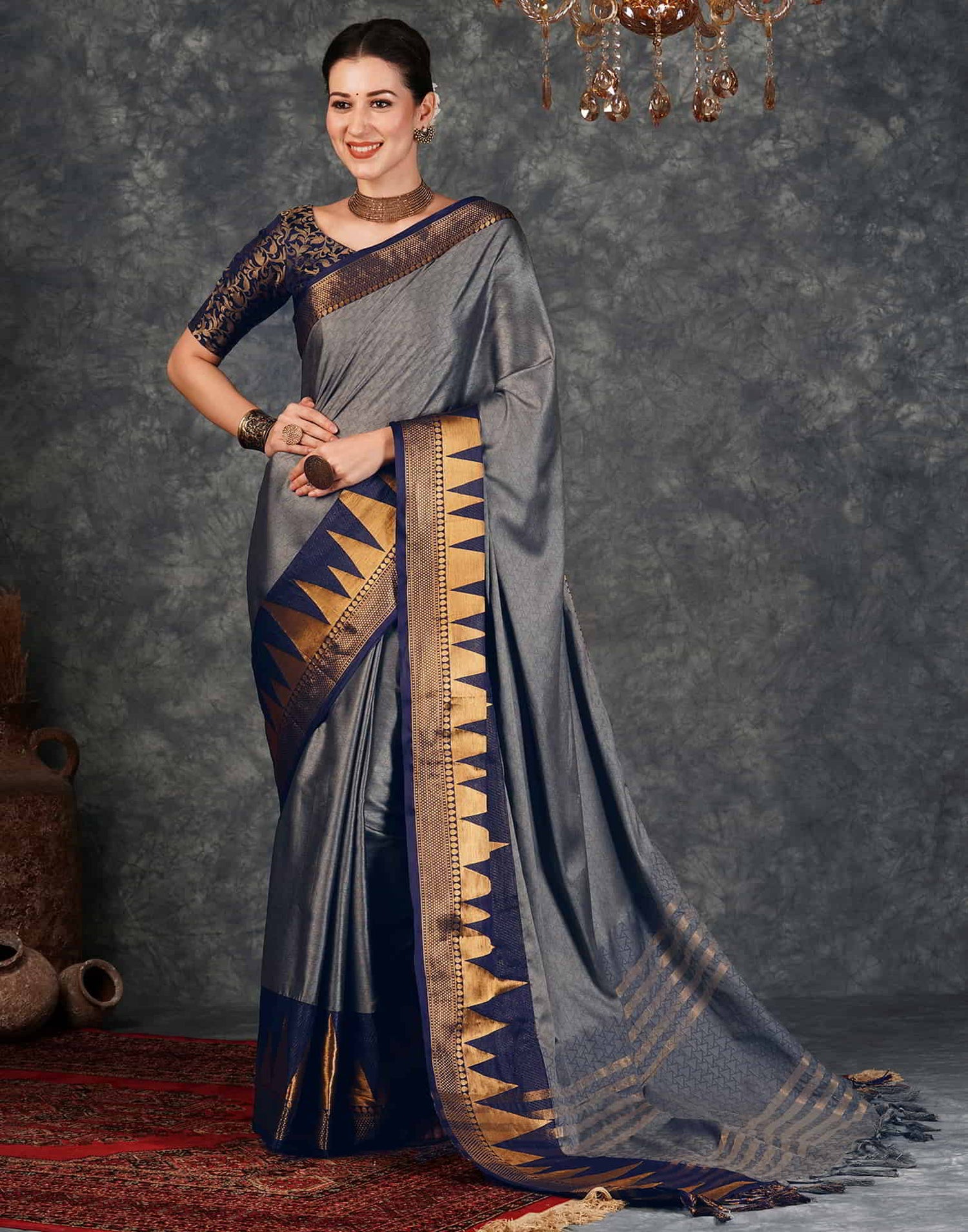 Grey Kanjivaram Silk Woven Saree